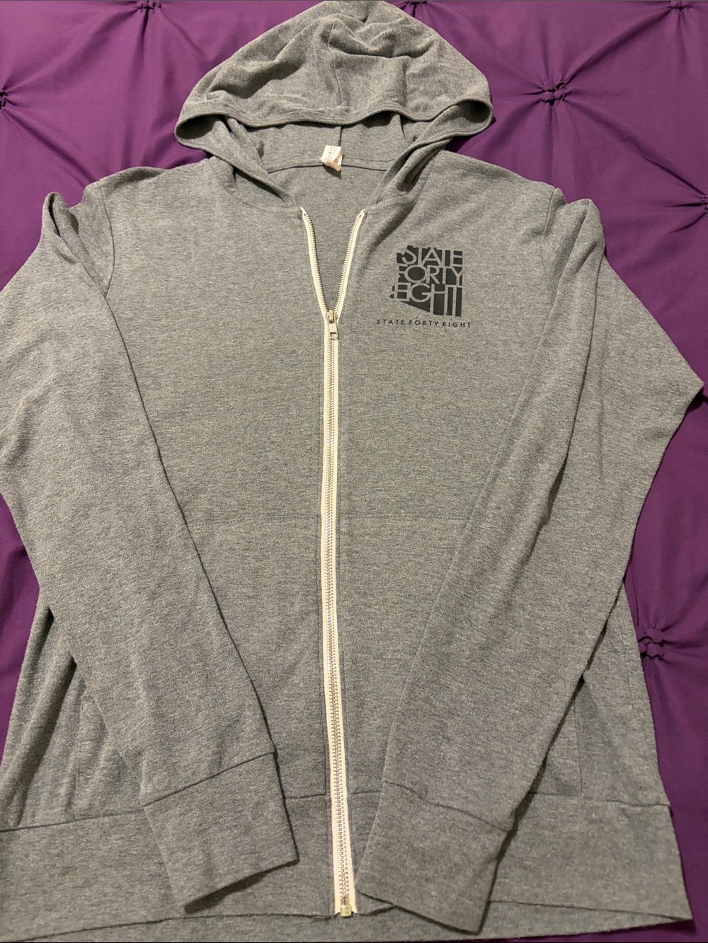 State 48 Women's Gray Full-Zip Hoodie with Hood size Large